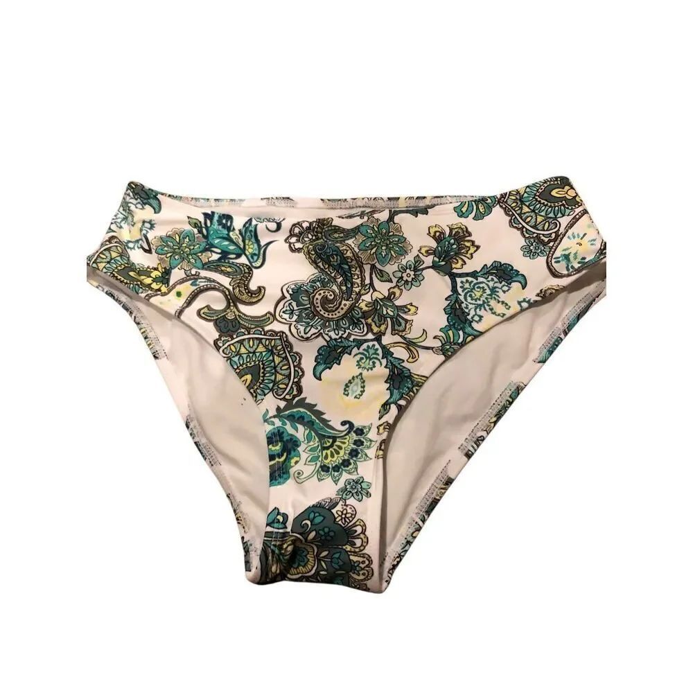 Cupshe high waist white and green paisley print bikini bottoms NWT size M